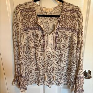 Beige and Purple Patterned Women's Top